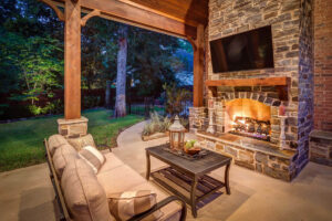 Custom Outdoor Fireplace with Brick by Creekstone Outdoor Living