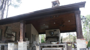 Houston Cabana with a Fireplace and Cedar planked Ceiling