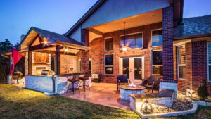 Custom Patio Cover with Firepit by Creekstone Outdoor Living