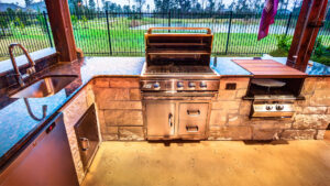 Houston Custom Outdoor Kitchen with RCS Grill, Double Side burner, Refrigerator and Sink