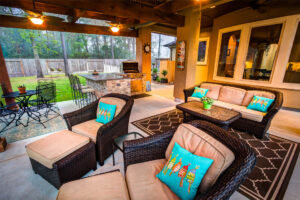 The Crescent Oaks - Custom Outdoor Pergola with Outdoor Kitchen and Living Space in The Woodlands, Texas
